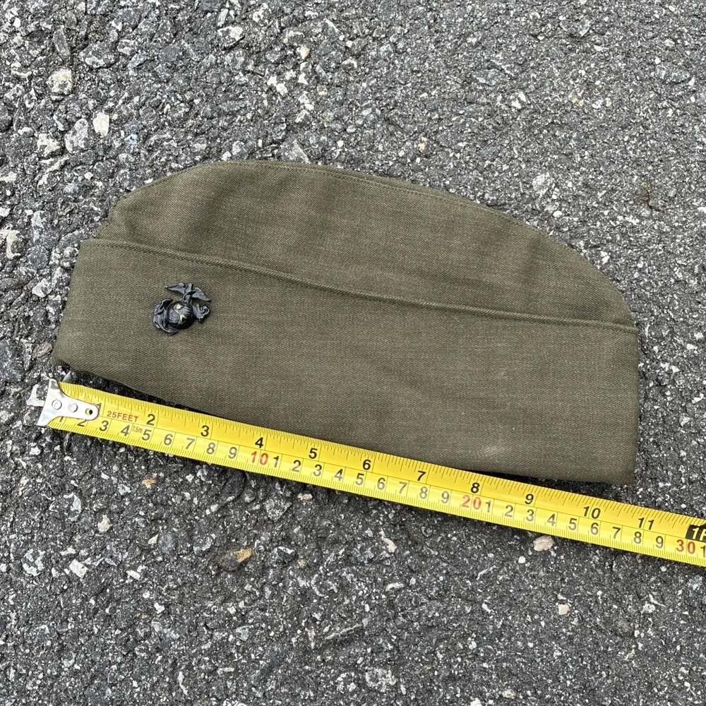 USMC Marine Corps Garrison Cap Size In Photos Olive Green w/ Black EGA Insignia